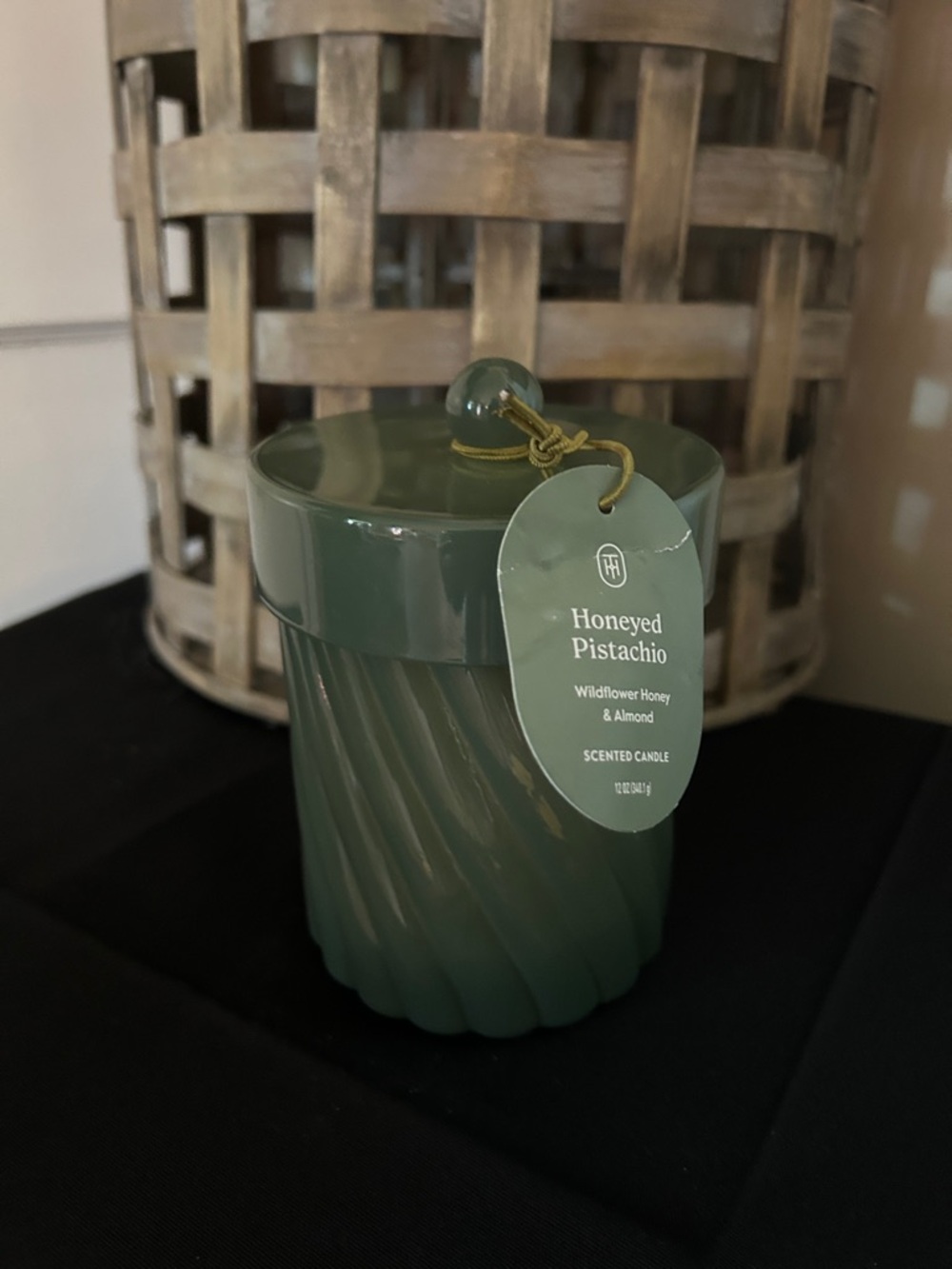 Honeyed Pistachio Soy Candle in a Swirl Glass Jar with Lid